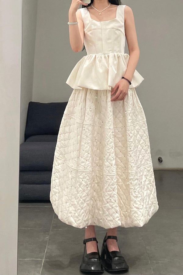 MING MA Pearl Diamond Check Jacquard Flower Bud Dress AW21 SK04-WTJAC